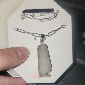 Effortless Style Genuine Snow White Druzy Silver Plating Necklece